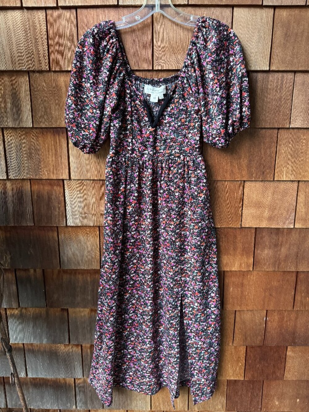 Like New Saltwater Luxe Multicolor Floral Puff Sleeve Midi Dress in X-Small